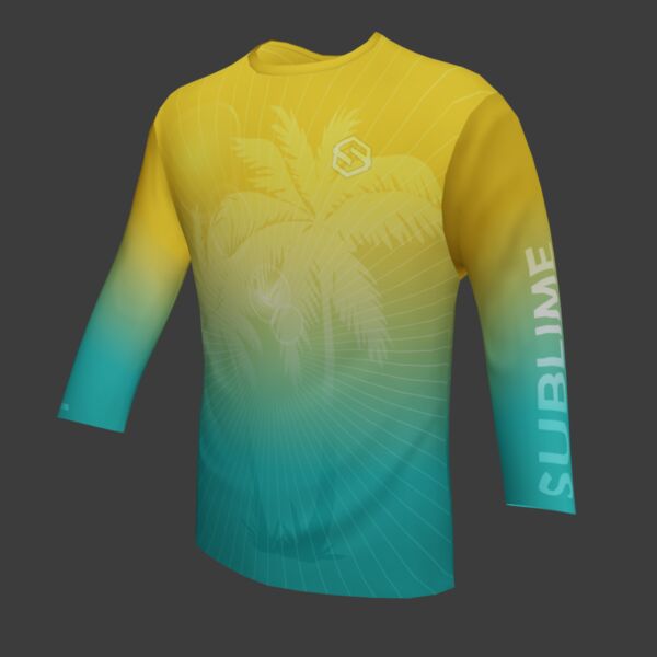 Performance Long Sleeve Shirt - Tropical - Gold/Turquoise Thumbnail